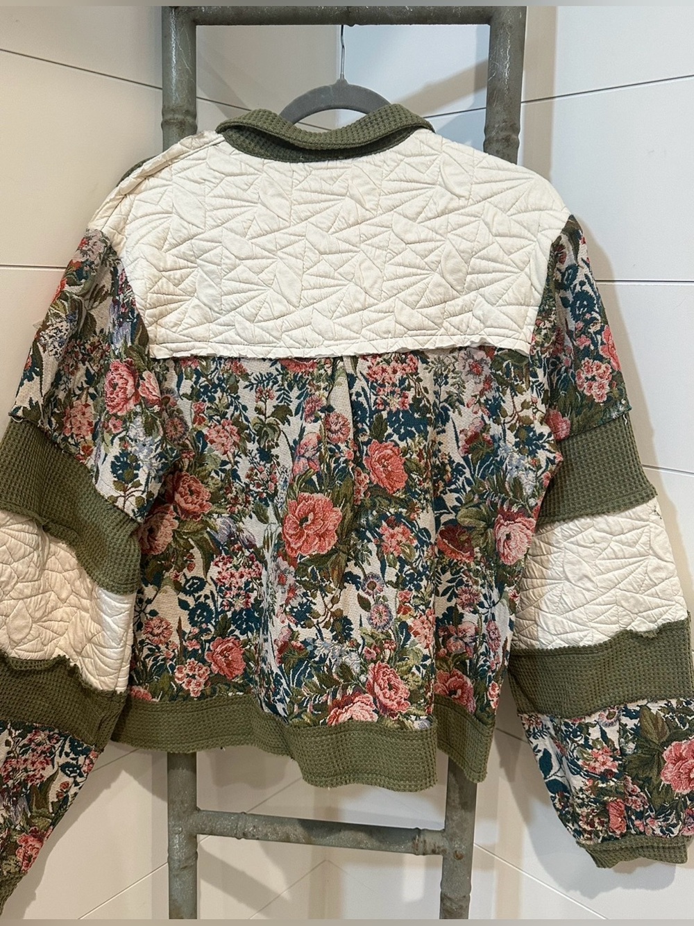 NEW POL: “The Fiona”Boho Floral Quilted Shacket in Olive and Cream - Picture 6 of 6
